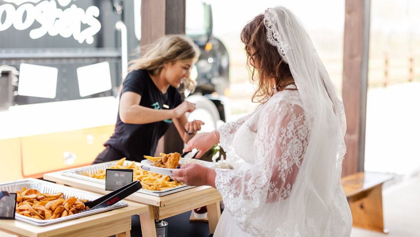 photo of bride getting Roosters catering