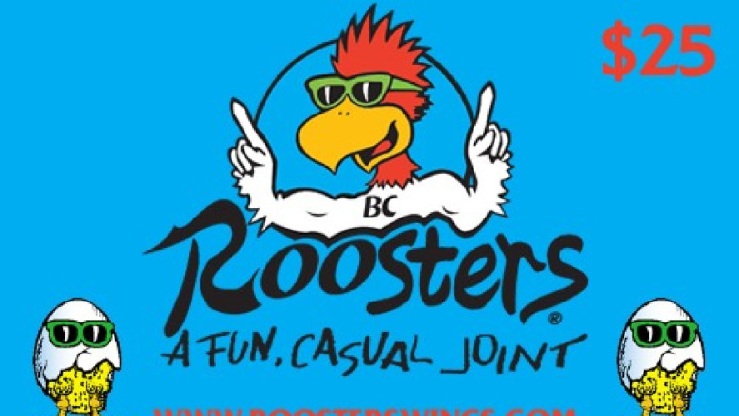 roosters gift card with a blue background